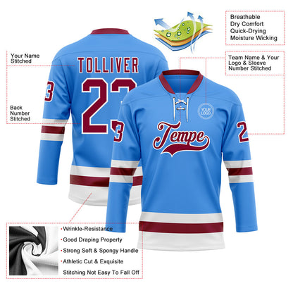 Custom Sky Blue Maroon-White Hockey Lace Neck Jersey - Sky-Custom