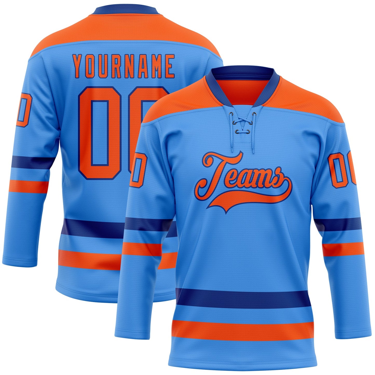 Custom Sky Blue Orange-Royal Hockey Lace Neck Jersey - Sky-Custom