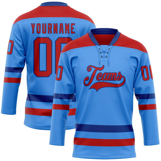 Custom Sky Blue Red-Royal Hockey Lace Neck Jersey - Sky-Custom