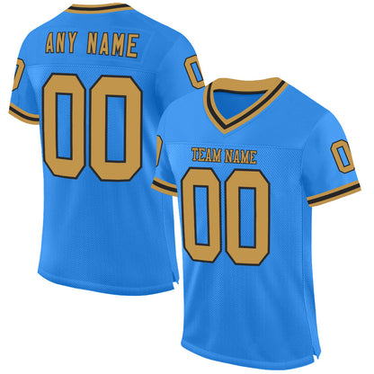 Custom Powder Blue Old Gold-Black Mesh Authentic Throwback Football Jersey - Sky-Custom