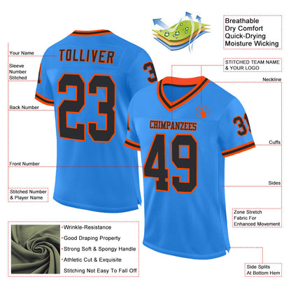 Custom Powder Blue Black-Orange Mesh Authentic Throwback Football Jersey - Sky-Custom