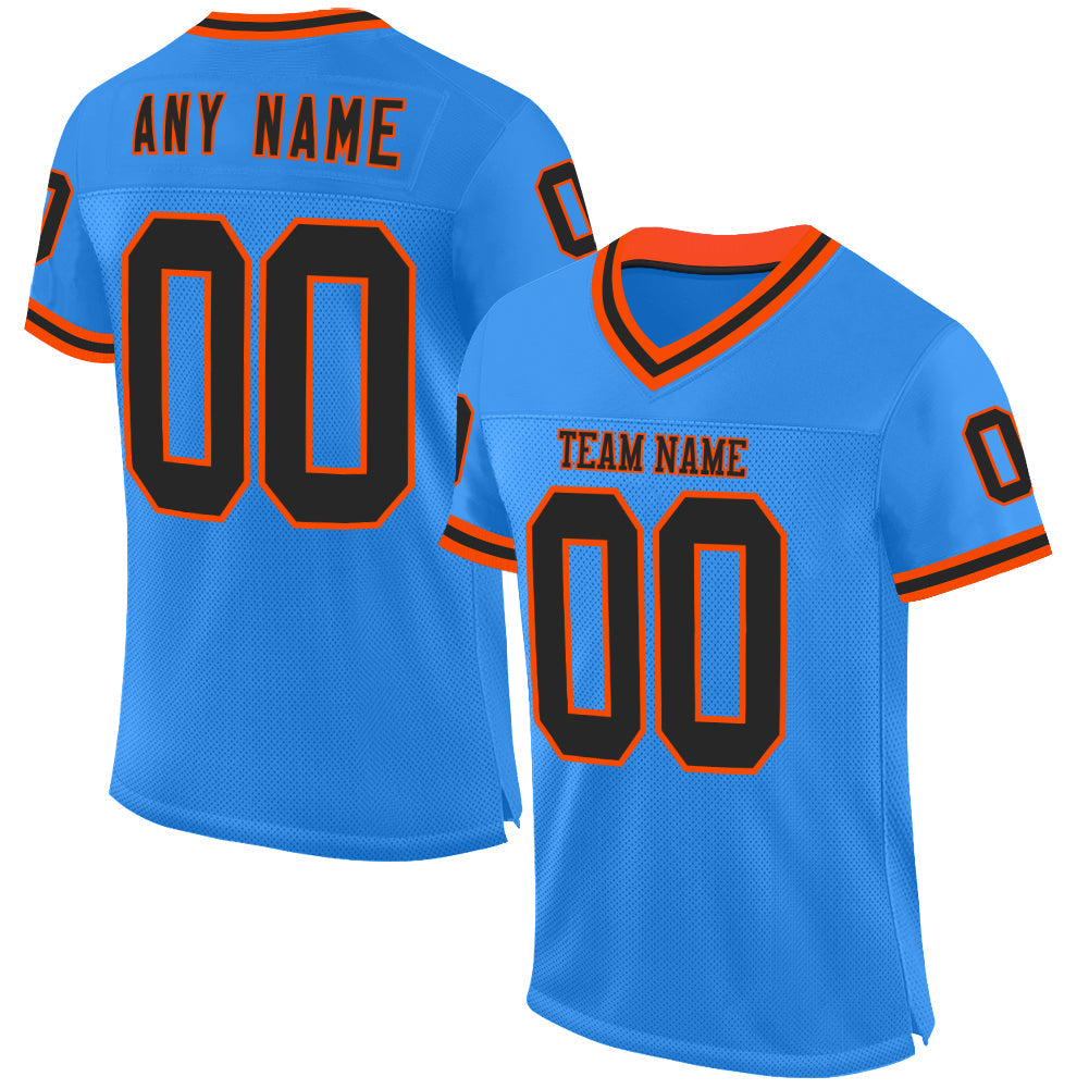 Custom Powder Blue Black-Orange Mesh Authentic Throwback Football Jersey - Sky-Custom