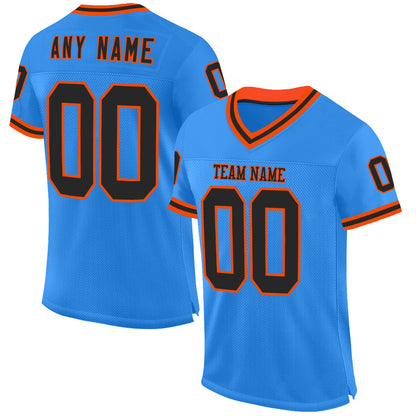 Custom Powder Blue Black-Orange Mesh Authentic Throwback Football Jersey - Sky-Custom