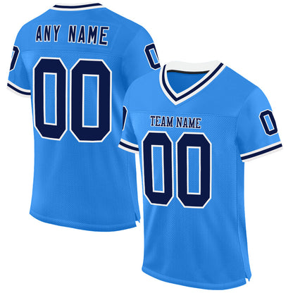 Custom Powder Blue Navy-White Mesh Authentic Throwback Football Jersey - Sky-Custom
