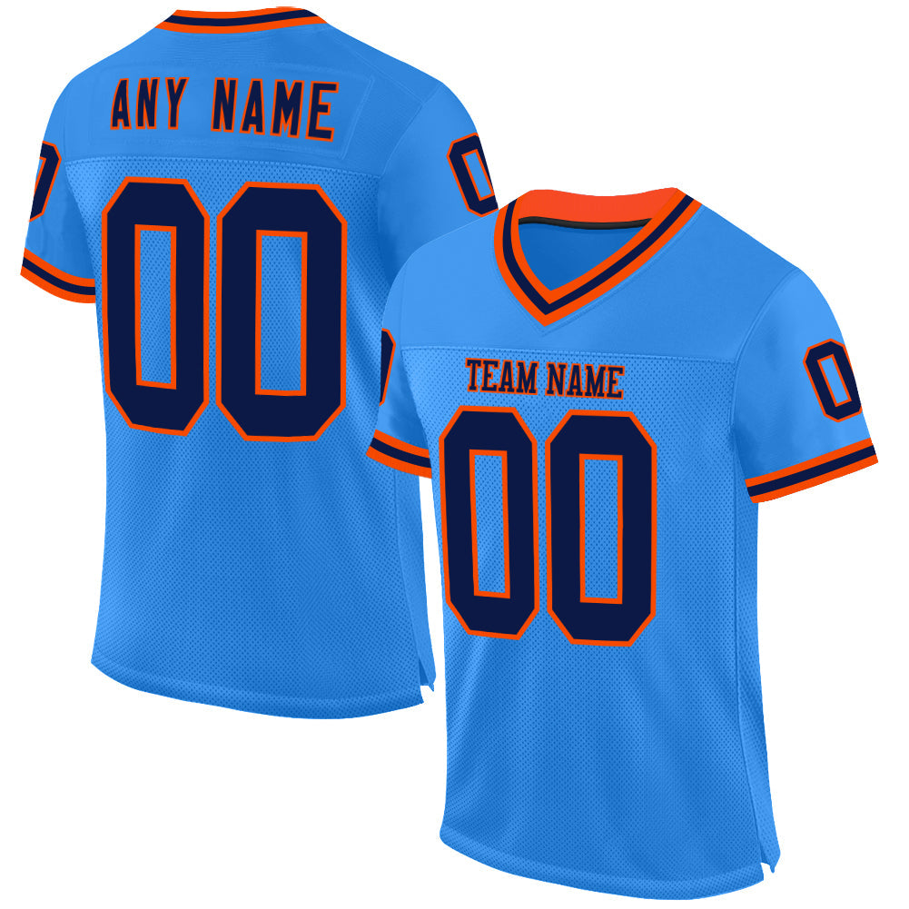 Custom Powder Blue Navy-Orange Mesh Authentic Throwback Football Jersey - Sky-Custom