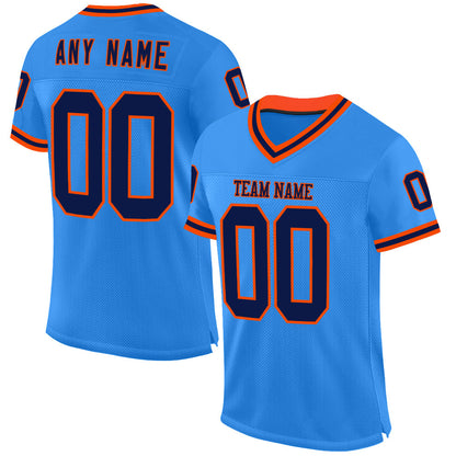 Custom Powder Blue Navy-Orange Mesh Authentic Throwback Football Jersey - Sky-Custom