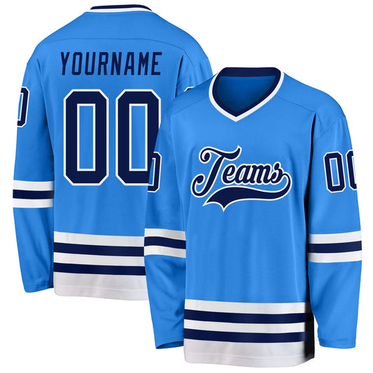 Custom Powder Blue Navy-White Hockey Jersey - Sky-Custom