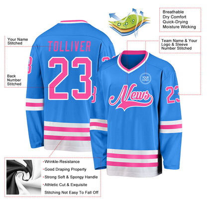 Custom Powder Blue Pink-White Hockey Jersey - Sky-Custom