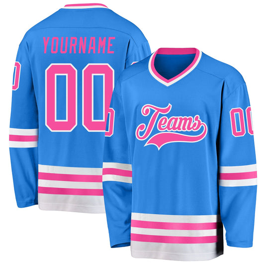 Custom Powder Blue Pink-White Hockey Jersey - Sky-Custom