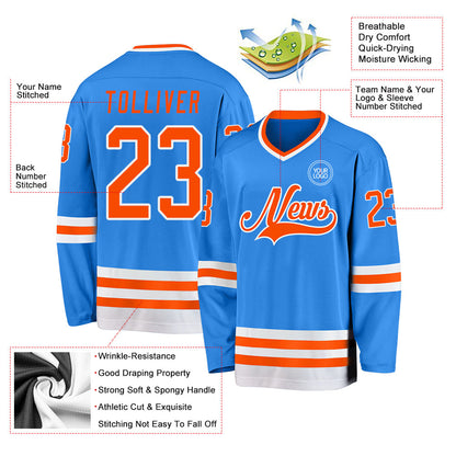 Custom Powder Blue Orange-White Hockey Jersey - Sky-Custom