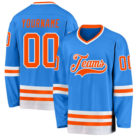 Custom Powder Blue Orange-White Hockey Jersey - Sky-Custom