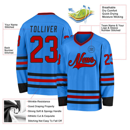 Custom Powder Blue Red-Black Hockey Jersey - Sky-Custom