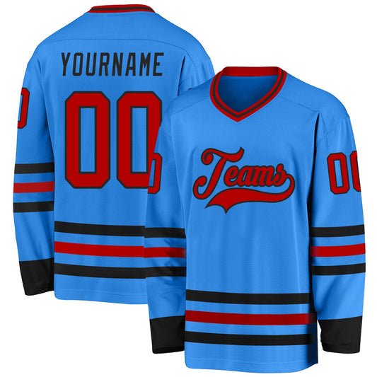 Custom Powder Blue Red-Black Hockey Jersey - Sky-Custom