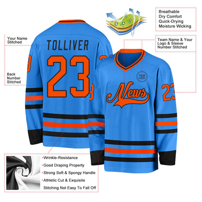 Custom Powder Blue Orange-Black Hockey Jersey - Sky-Custom