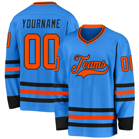 Custom Powder Blue Orange-Black Hockey Jersey - Sky-Custom