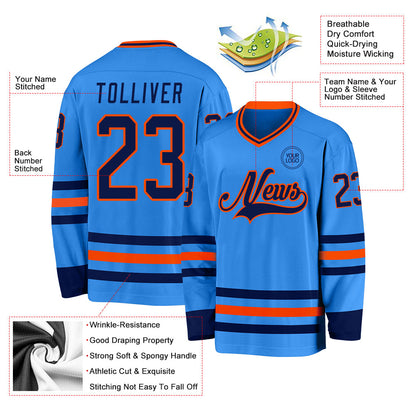 Custom Powder Blue Navy-Orange Hockey Jersey - Sky-Custom