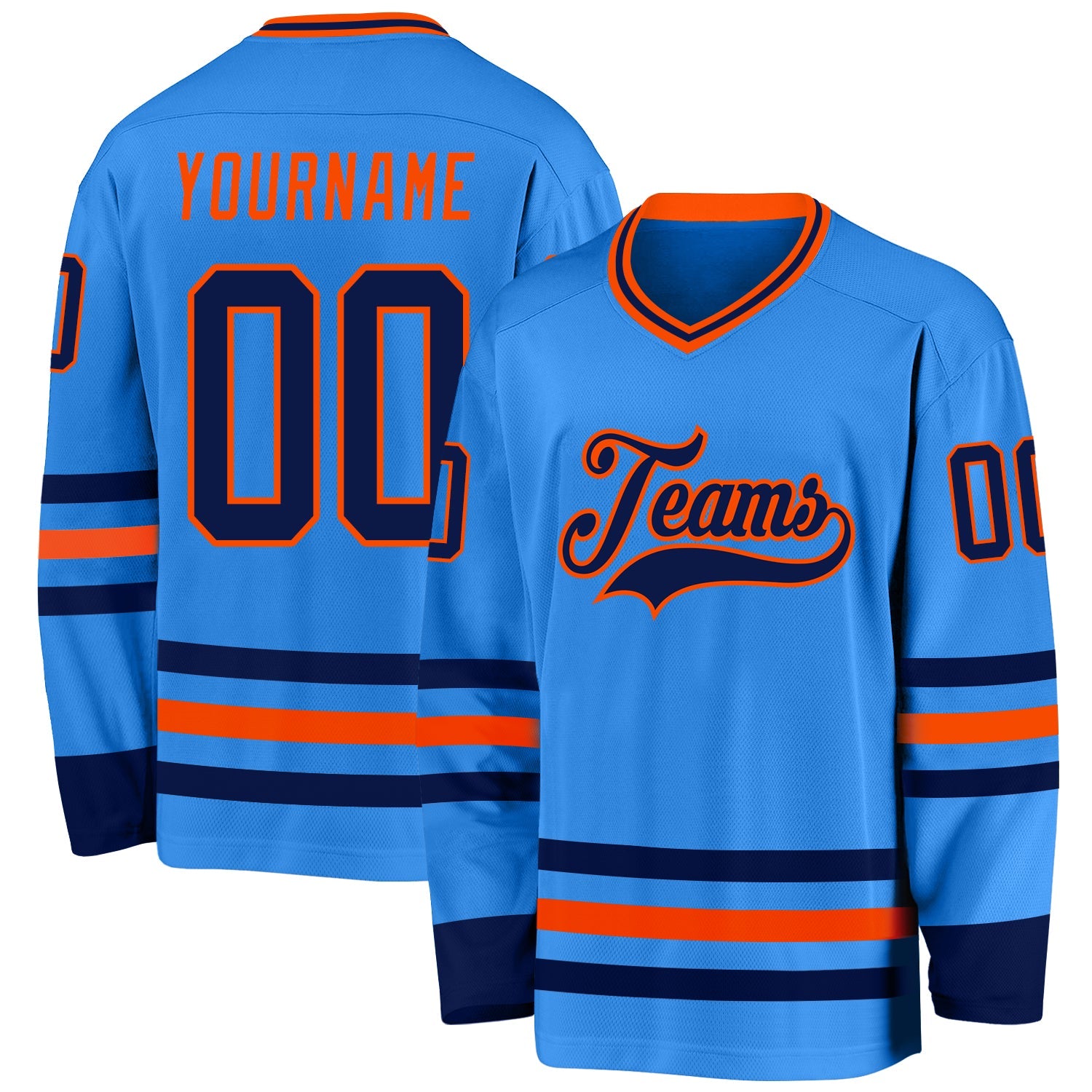 Custom Powder Blue Navy-Orange Hockey Jersey - Sky-Custom