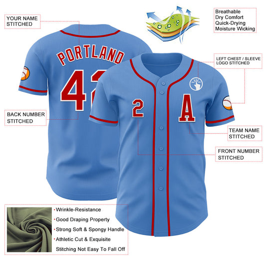 Custom Powder Blue Red-White Authentic Baseball Jersey - Sky-Custom