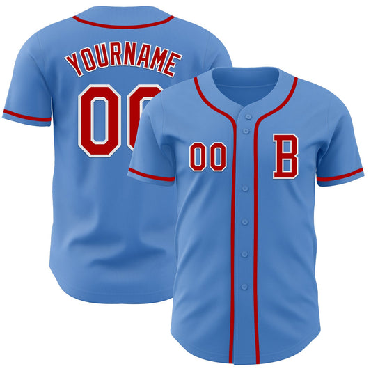 Custom Powder Blue Red-White Authentic Baseball Jersey - Sky-Custom