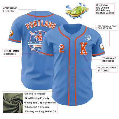 Custom Powder Blue Orange-White Authentic Baseball Jersey - Sky-Custom