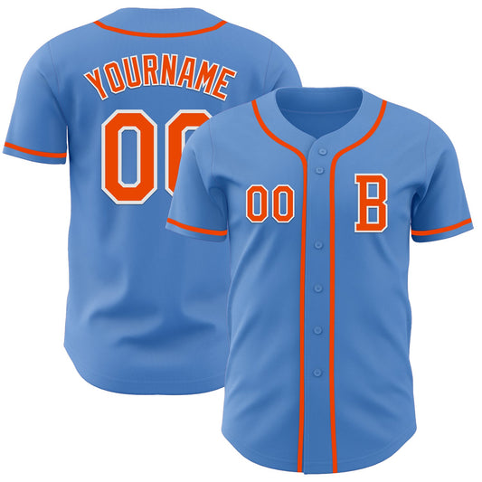Custom Powder Blue Orange-White Authentic Baseball Jersey - Sky-Custom