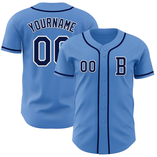 Custom Powder Blue Navy-White Authentic Baseball Jersey - Sky-Custom