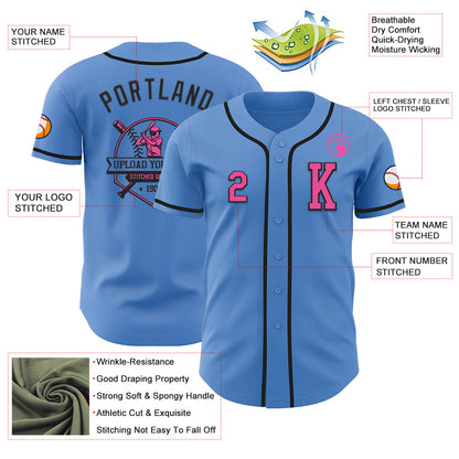 Custom Powder Blue Pink-Black Authentic Baseball Jersey - Sky-Custom