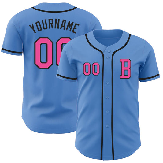 Custom Powder Blue Pink-Black Authentic Baseball Jersey - Sky-Custom