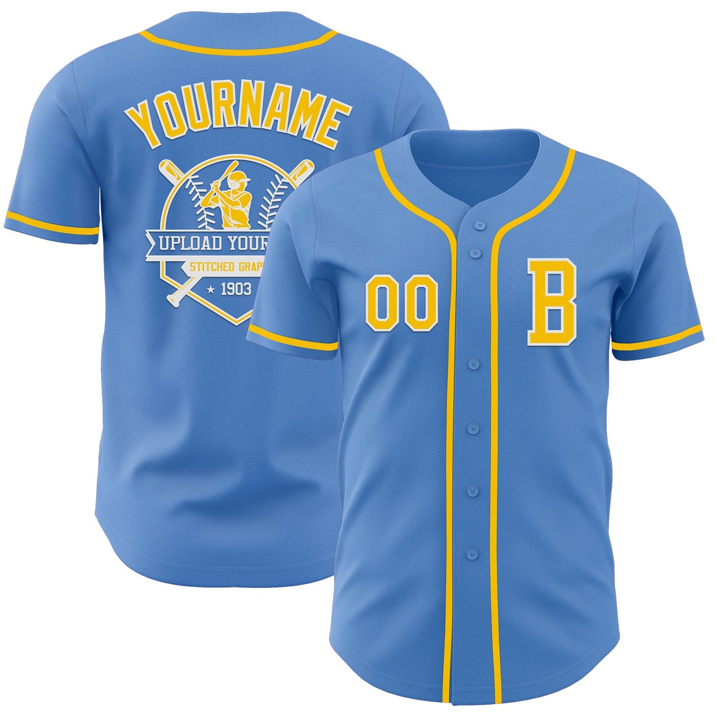Custom Powder Blue Yellow-White Authentic Baseball Jersey - Sky-Custom