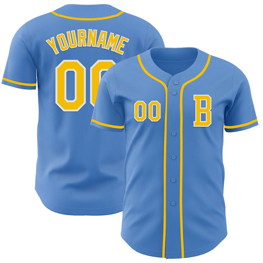 Custom Powder Blue Yellow-White Authentic Baseball Jersey - Sky-Custom
