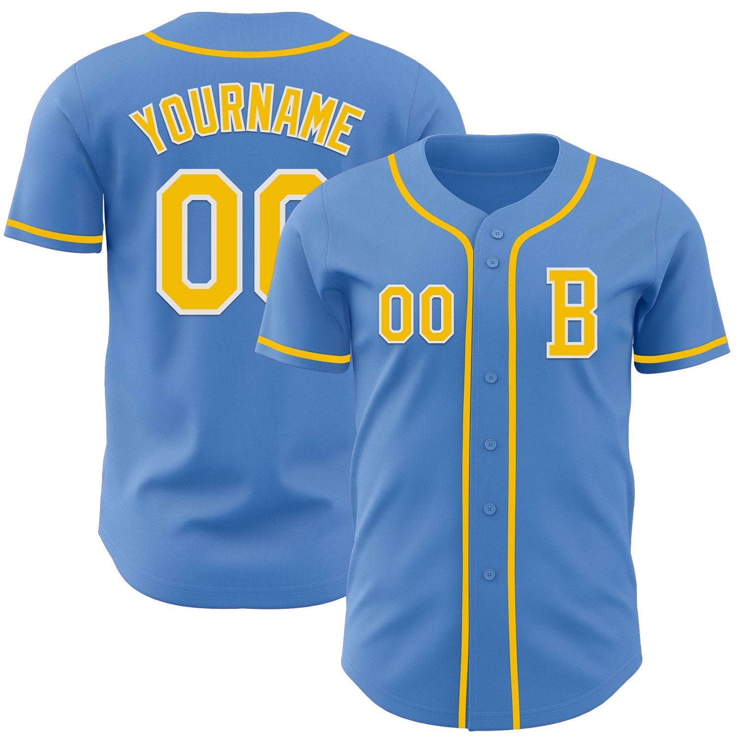 Custom Powder Blue Yellow-White Authentic Baseball Jersey - Sky-Custom