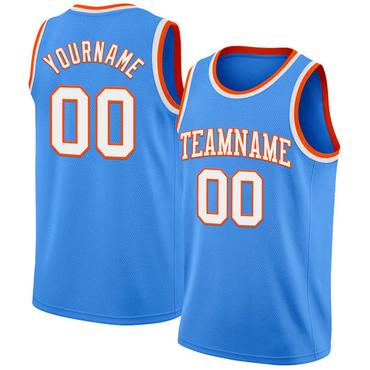 Custom Powder Blue White-Orange Authentic Basketball Jersey - Sky-Custom