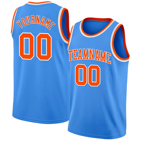 Custom Powder Blue Orange-White Authentic Basketball Jersey - Sky-Custom