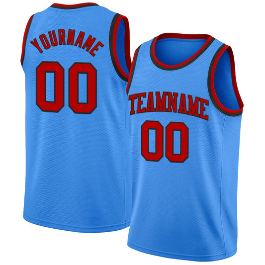 Custom Powder Blue Red-Black Authentic Basketball Jersey - Sky-Custom