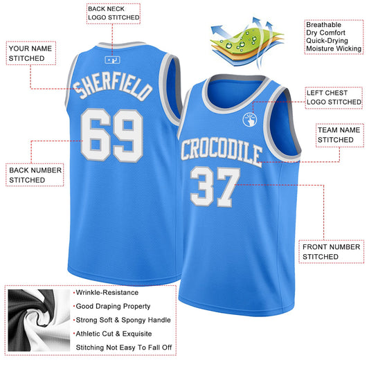 Custom Powder Blue White-Gray Authentic Basketball Jersey - Sky-Custom