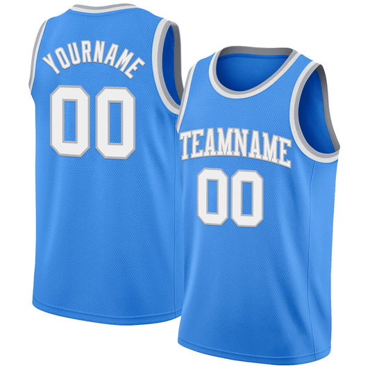 Custom Powder Blue White-Gray Authentic Basketball Jersey - Sky-Custom