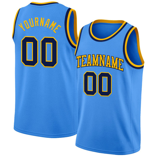 Custom Powder Blue Navy-Gold Authentic Basketball Jersey - Sky-Custom