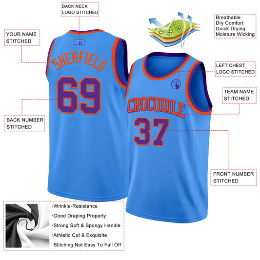 Custom Powder Blue Purple-Orange Authentic Basketball Jersey - Sky-Custom