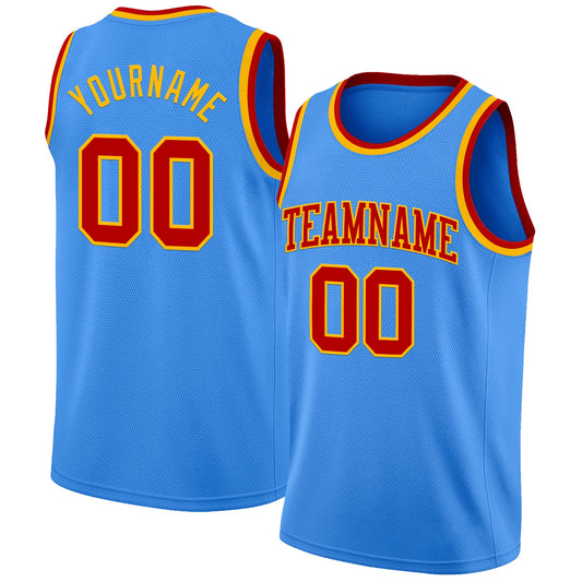 Custom Powder Blue Red-Gold Authentic Basketball Jersey - Sky-Custom