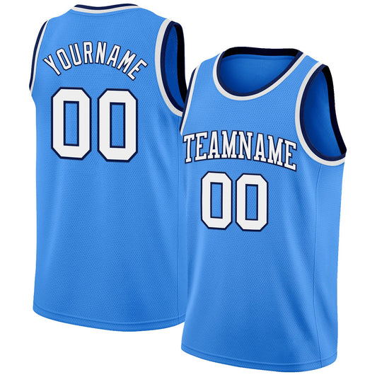 Custom Powder Blue White-Navy Authentic Basketball Jersey - Sky-Custom