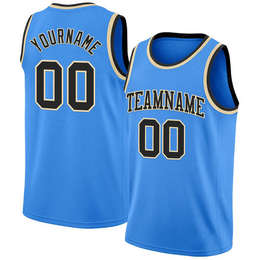 Custom Powder Blue Black-Cream Authentic Basketball Jersey - Sky-Custom