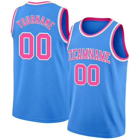 Custom Powder Blue Pink-White Authentic Basketball Jersey - Sky-Custom