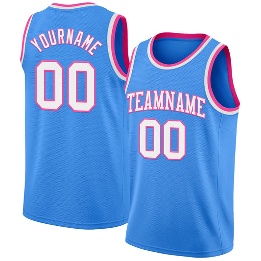 Custom Powder Blue White-Pink Authentic Basketball Jersey - Sky-Custom
