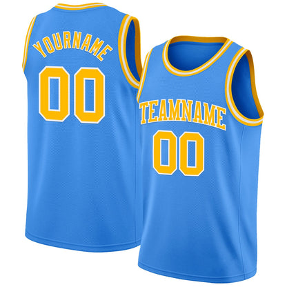 Custom Powder Blue Gold-White Authentic Basketball Jersey - Sky-Custom