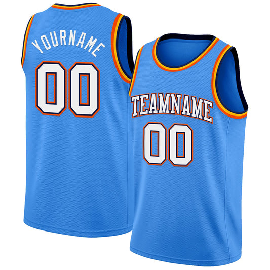 Custom Powder Blue White Navy Orange-Gold Authentic Basketball Jersey - Sky-Custom