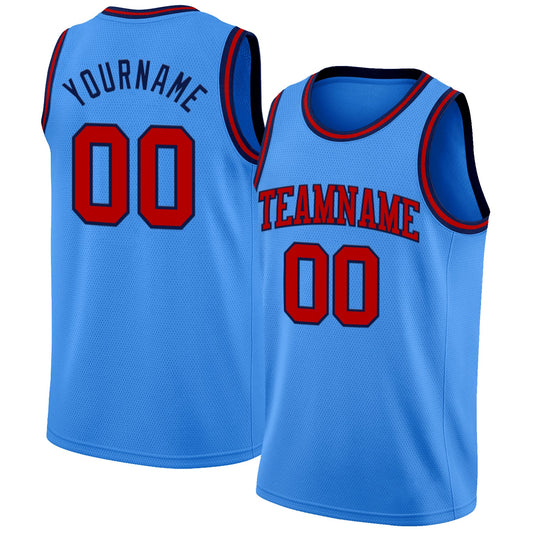 Custom Powder Blue Red-Navy Authentic Basketball Jersey - Sky-Custom