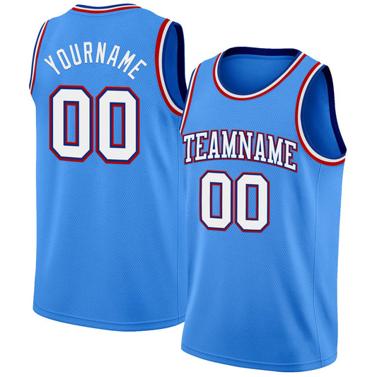 Custom Powder Blue White Royal-Red Authentic Basketball Jersey - Sky-Custom