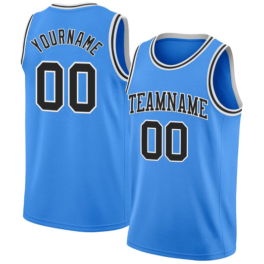 Custom Powder Blue Black-White Authentic Basketball Jersey - Sky-Custom