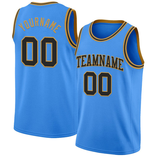Custom Powder Blue Black-Old Gold Authentic Basketball Jersey - Sky-Custom