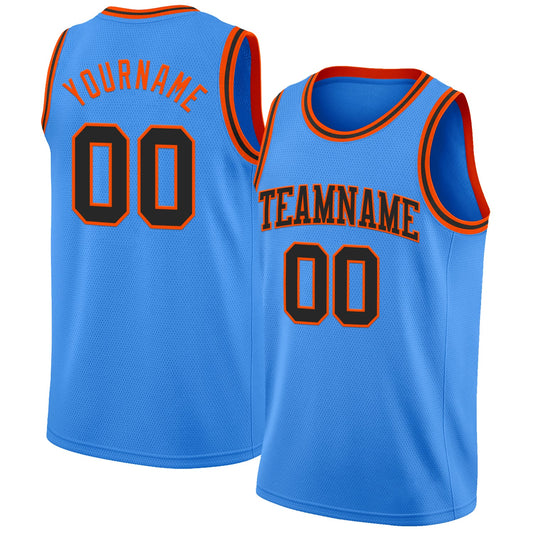 Custom Powder Blue Black-Orange Authentic Basketball Jersey - Sky-Custom